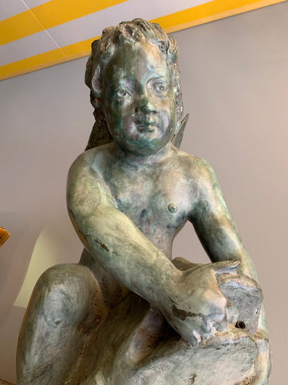 Vintage Bronze Garden Ornament/Fountain - Cherub on a Toad