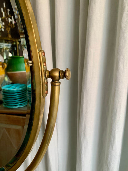 Antique French Oval Brass Table Mirror