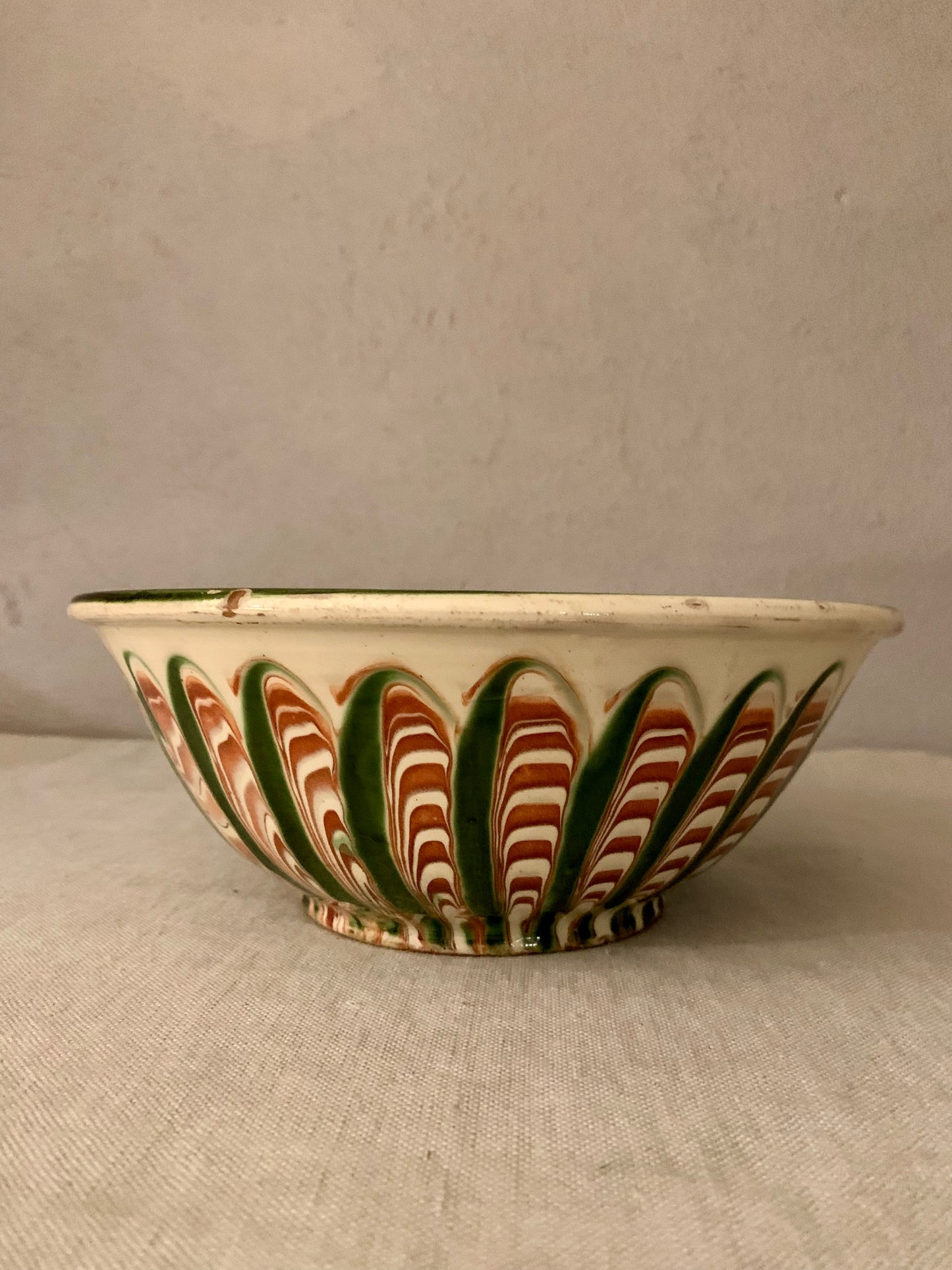 Vintage Clay Bowl with Running Glaze