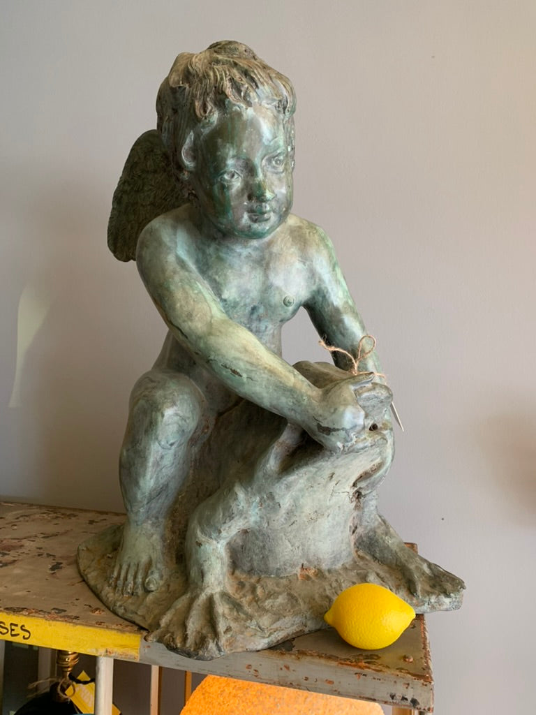 Vintage Bronze Garden Ornament/Fountain - Cherub on a Toad