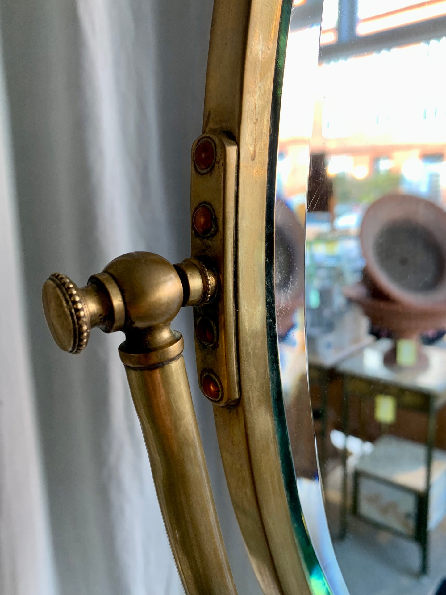 Antique French Oval Brass Table Mirror