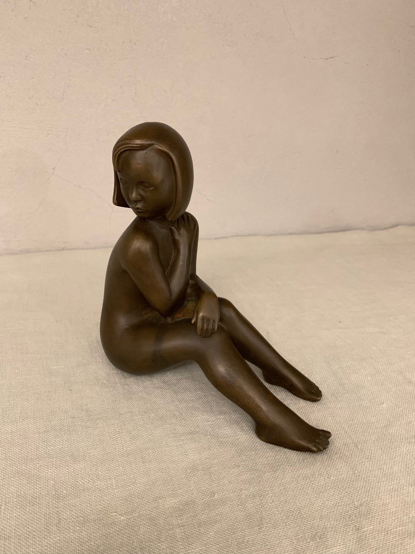 Bronze Figurine Depicting a Sitting Girl, by Johannes Hedegaard