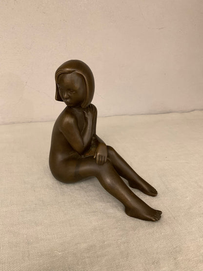 Bronze Figurine Depicting a Sitting Girl, by Johannes Hedegaard