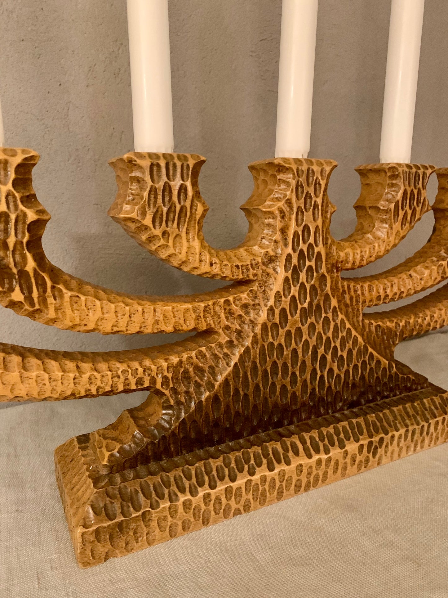 Hand crafted wooden candelabra