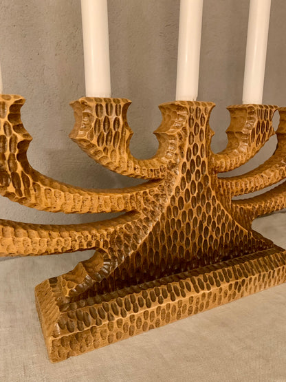 Hand crafted wooden candelabra