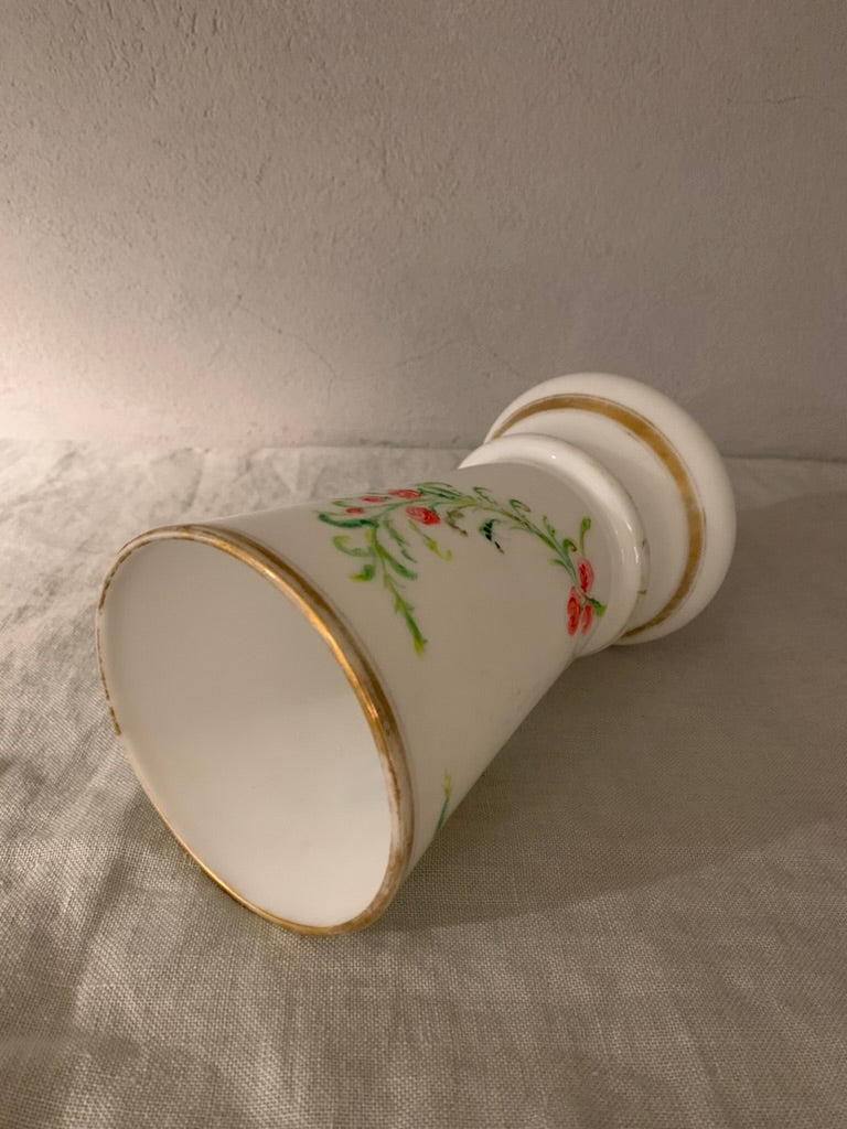 French Opal Glass Vase with Decoration