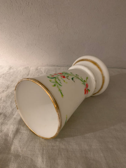 French Opal Glass Vase with Decoration