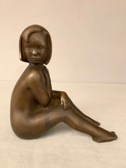 Bronze Figurine Depicting a Sitting Girl, by Johannes Hedegaard