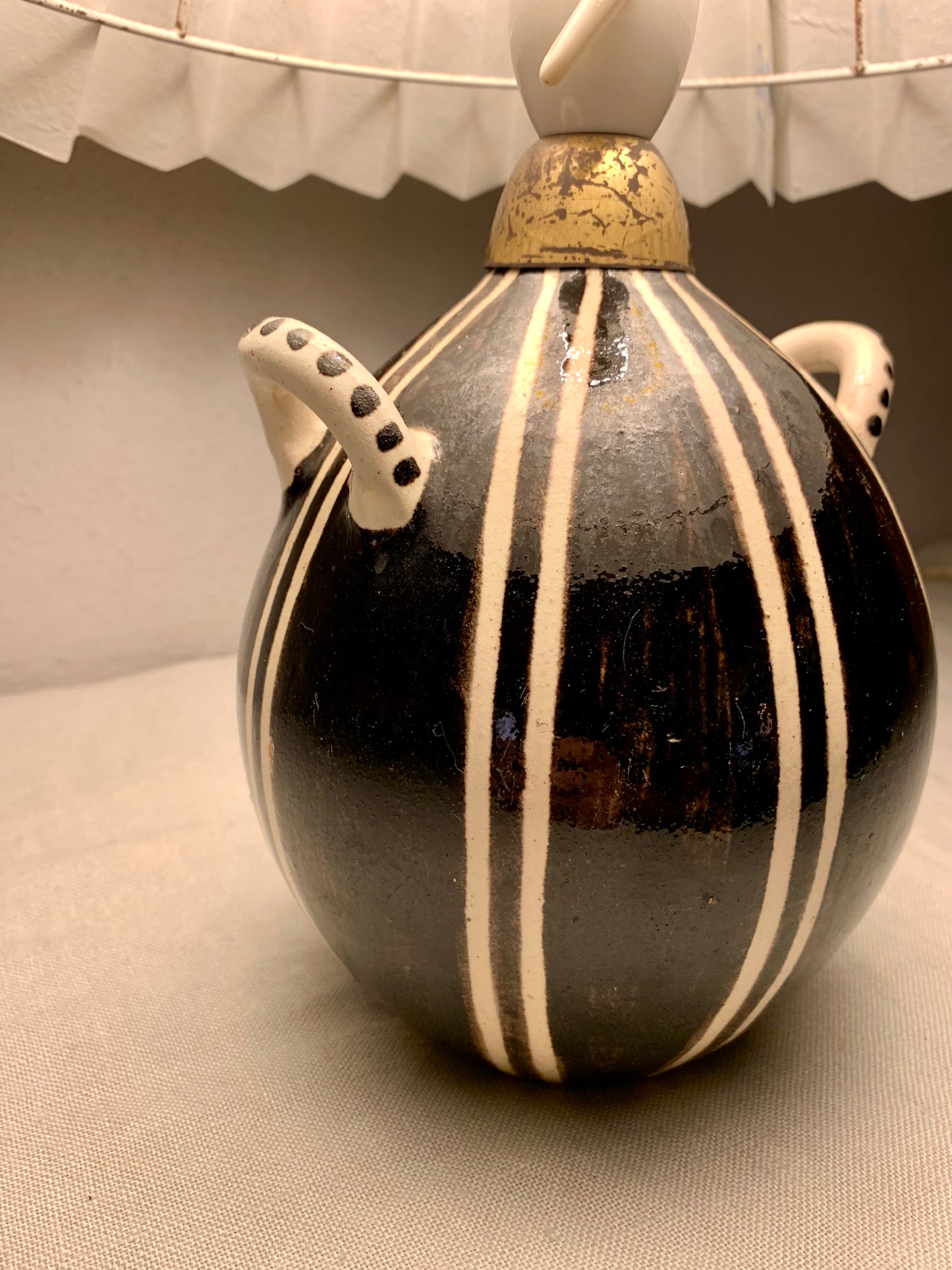 1950's Ceramic Lamp with Folded Shade