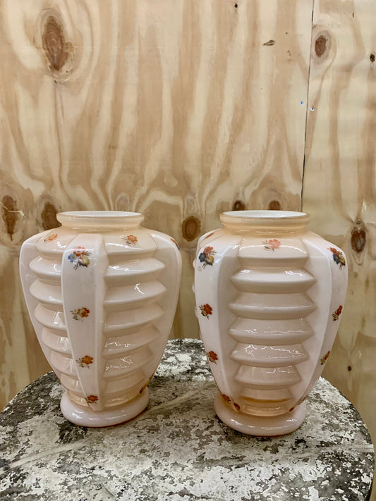 Pair of Art Deco Opal Glass Vases