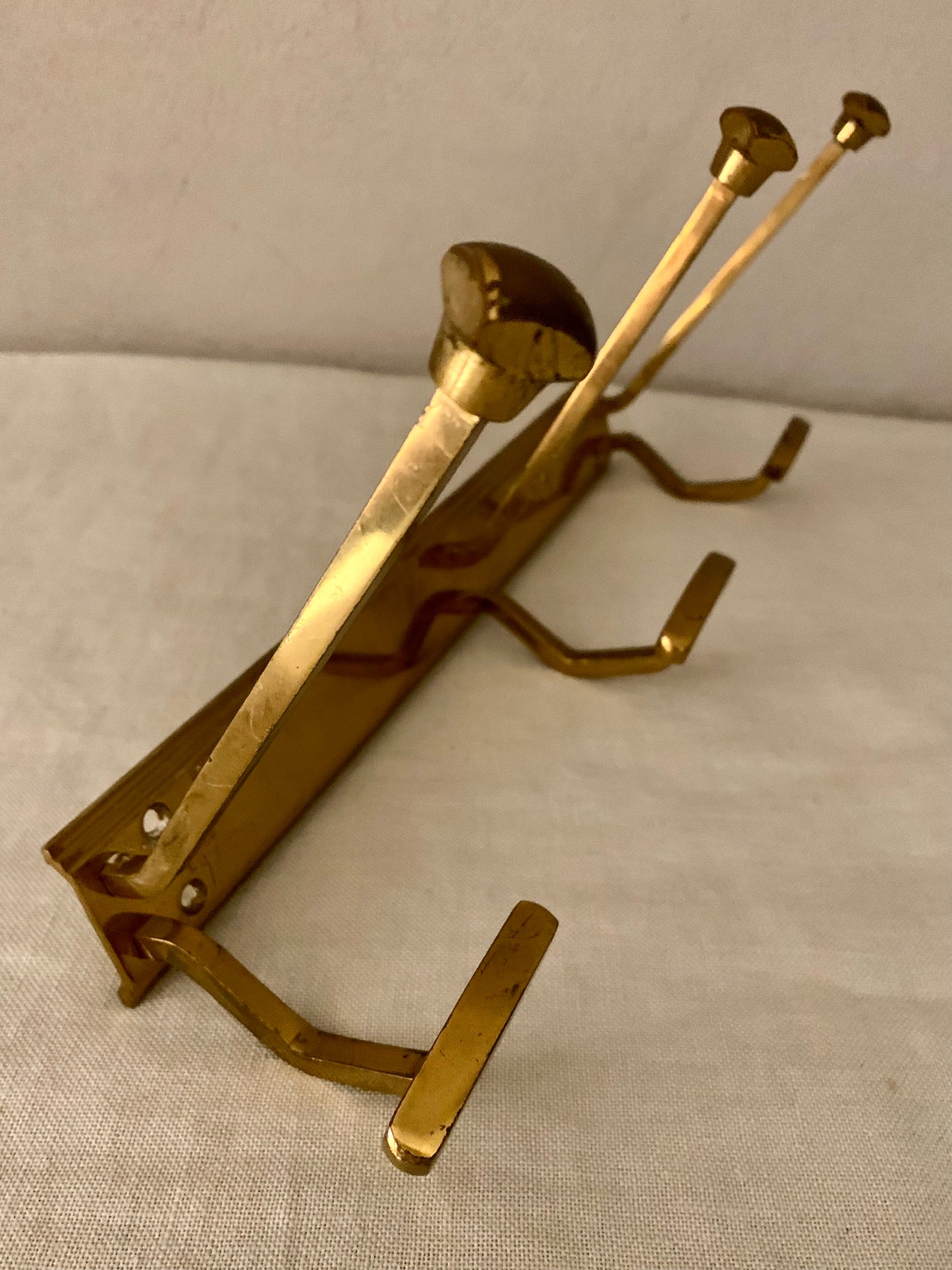 Vintage Brass Coat Rack - 3 Hooks