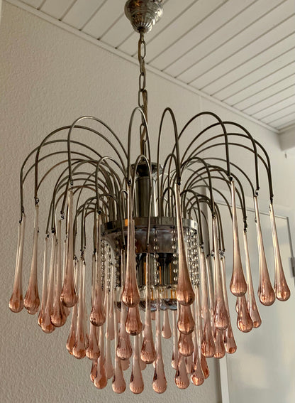 Murano "Lady Isabelle" Chandelier, Pink Drops, 1980s Chandelier