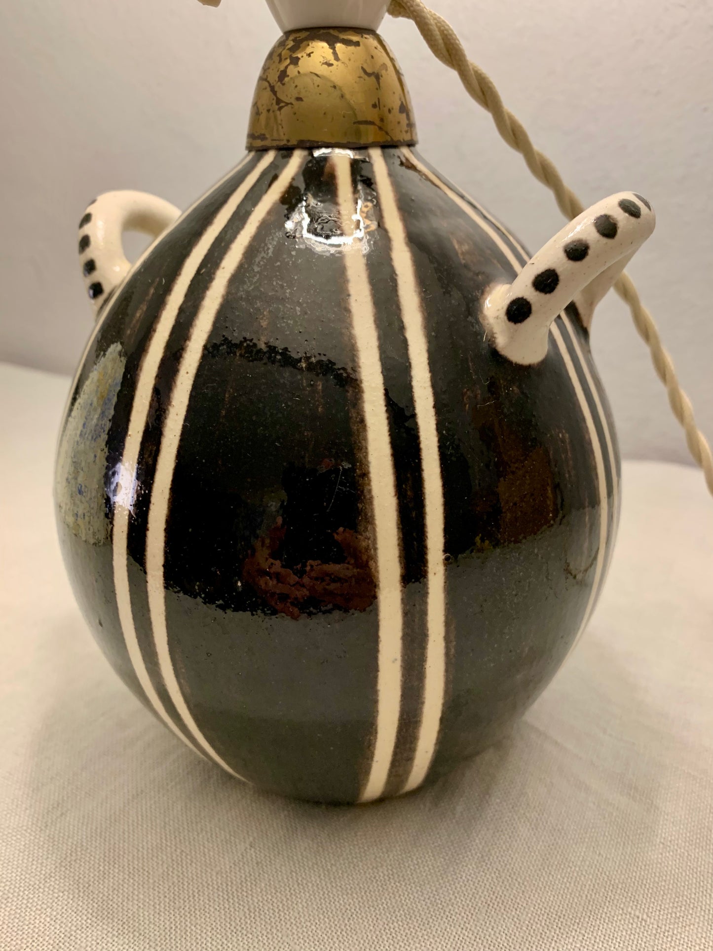 1950's Ceramic Lamp with Folded Shade
