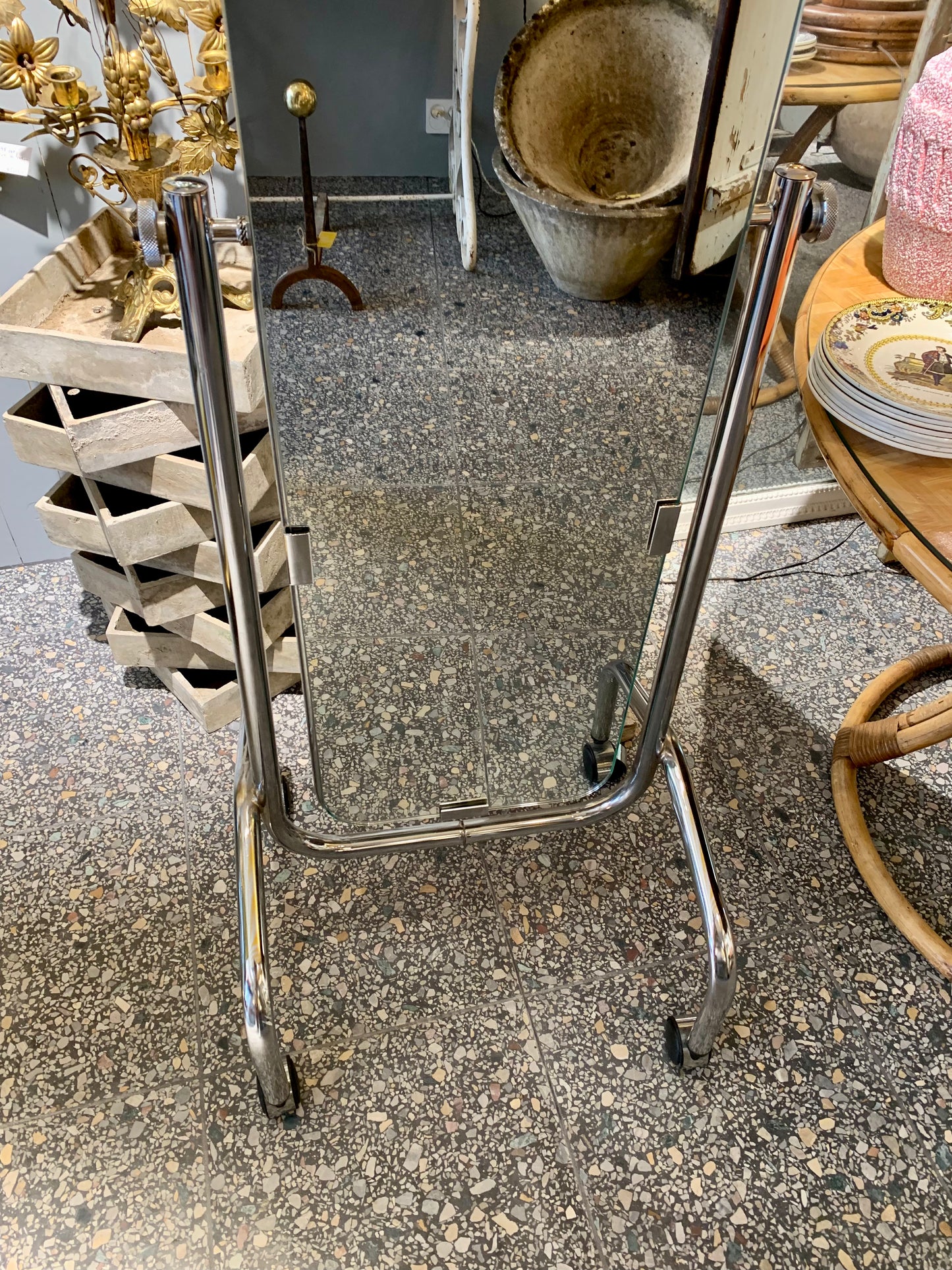 Vintage French Chrome Full Figure Mirror