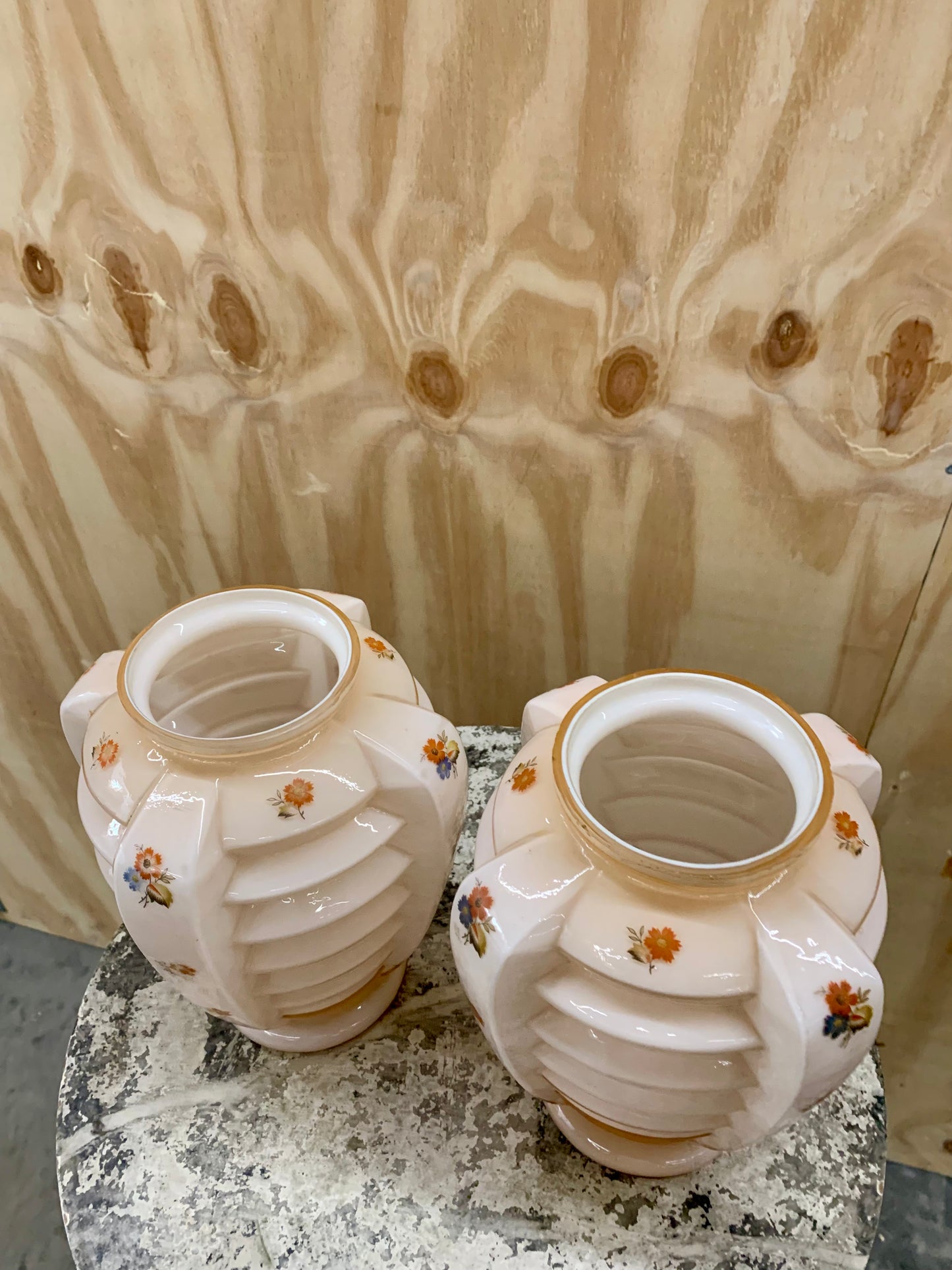 Pair of Art Deco Opal Glass Vases