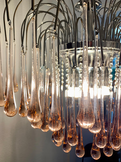 Murano "Lady Isabelle" Chandelier, Pink Drops, 1980s Chandelier