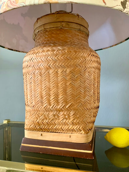 Large Vintage Rattan Table Lamp