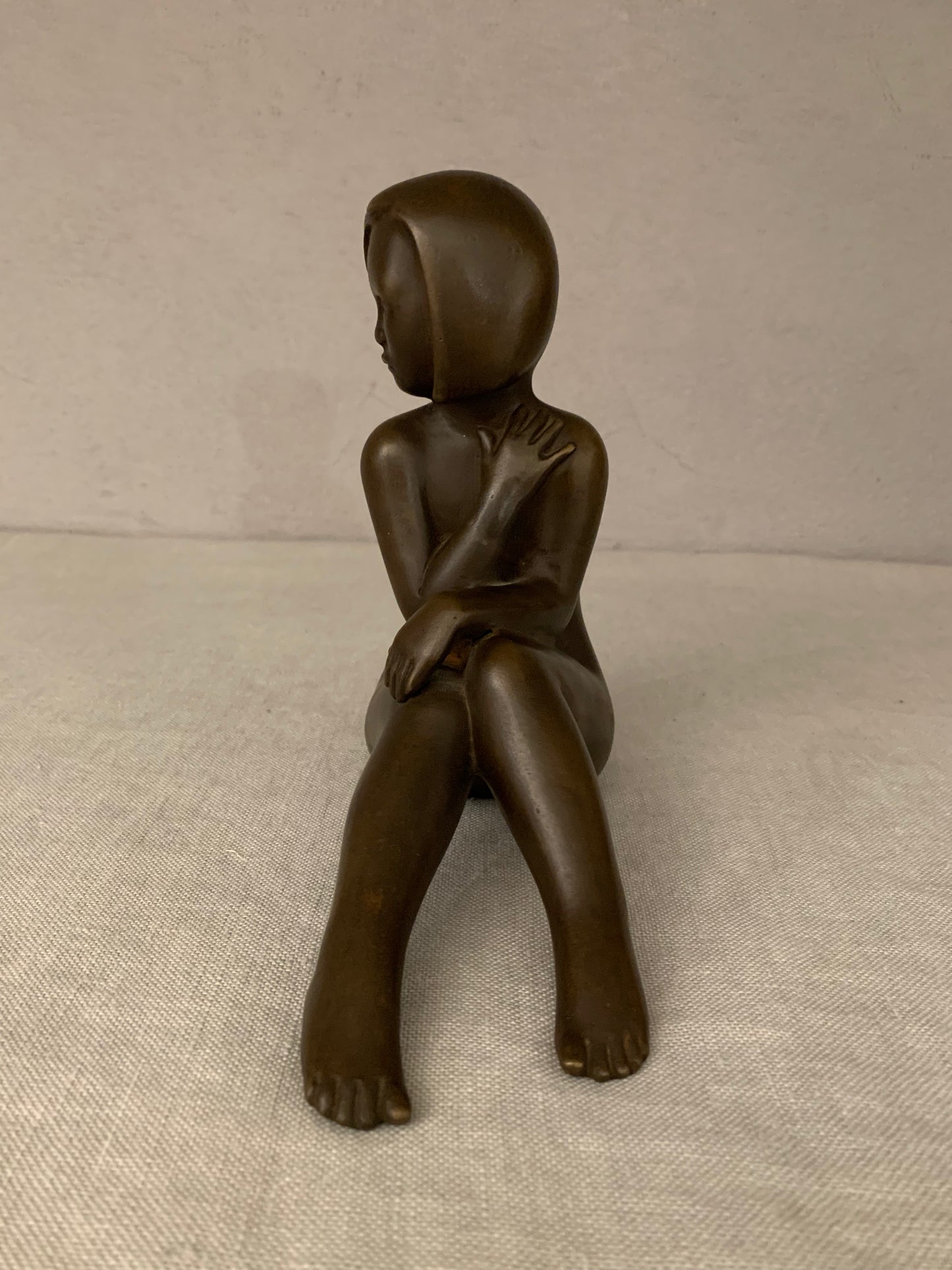 Bronze Figurine Depicting a Sitting Girl, by Johannes Hedegaard