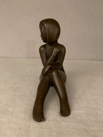 Bronze Figurine Depicting a Sitting Girl, by Johannes Hedegaard