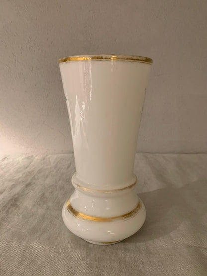 French Opal Glass Vase with Decoration