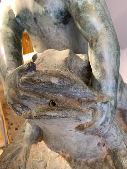 Vintage Bronze Garden Ornament/Fountain - Cherub on a Toad