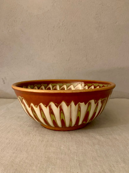 Vintage Clay Bowl with Running Glaze