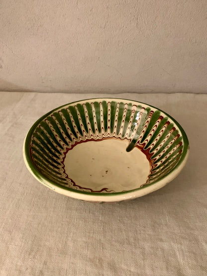 Vintage Clay Bowl with Running Glaze