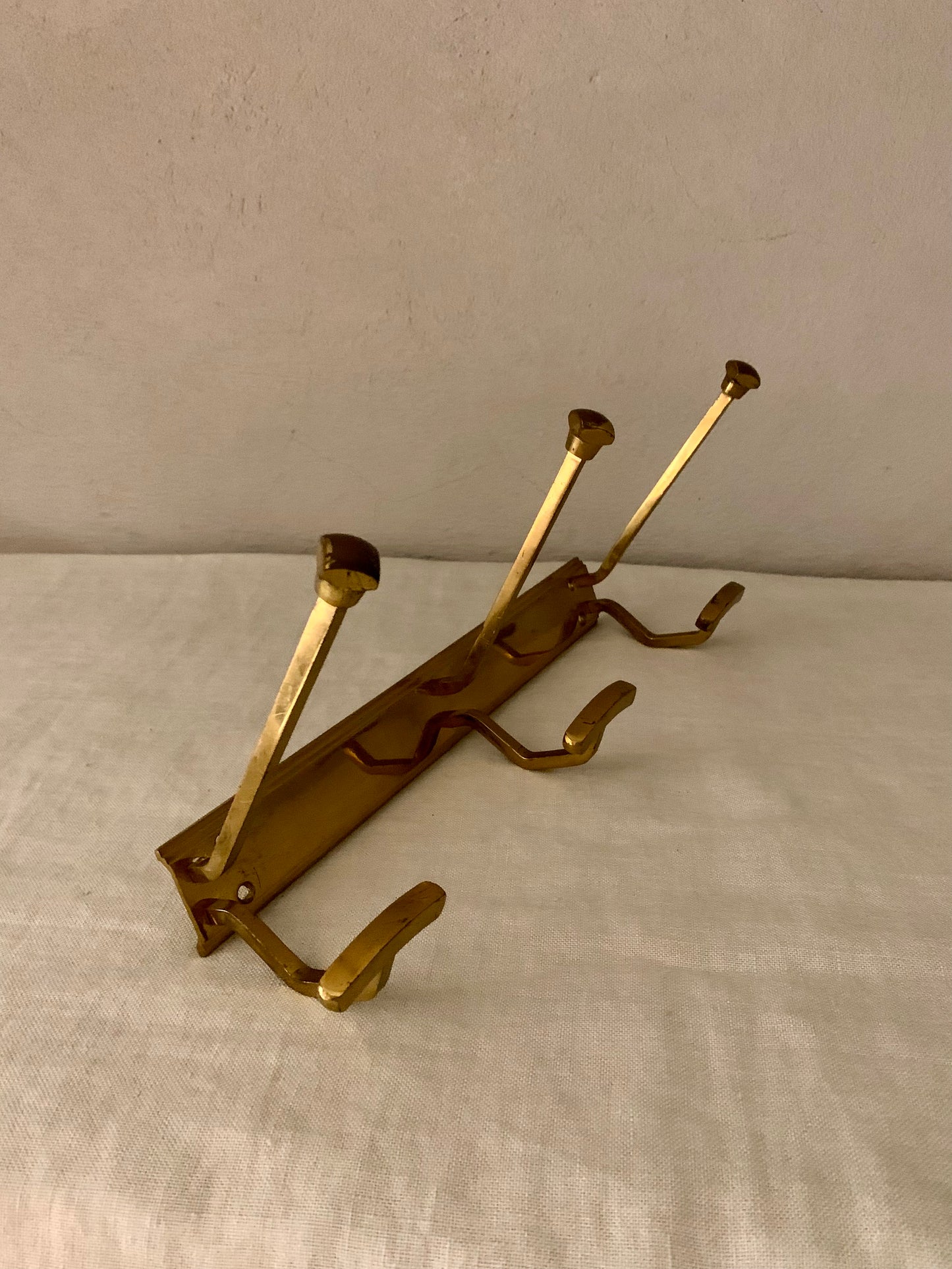 Vintage Brass Coat Rack - 3 Hooks