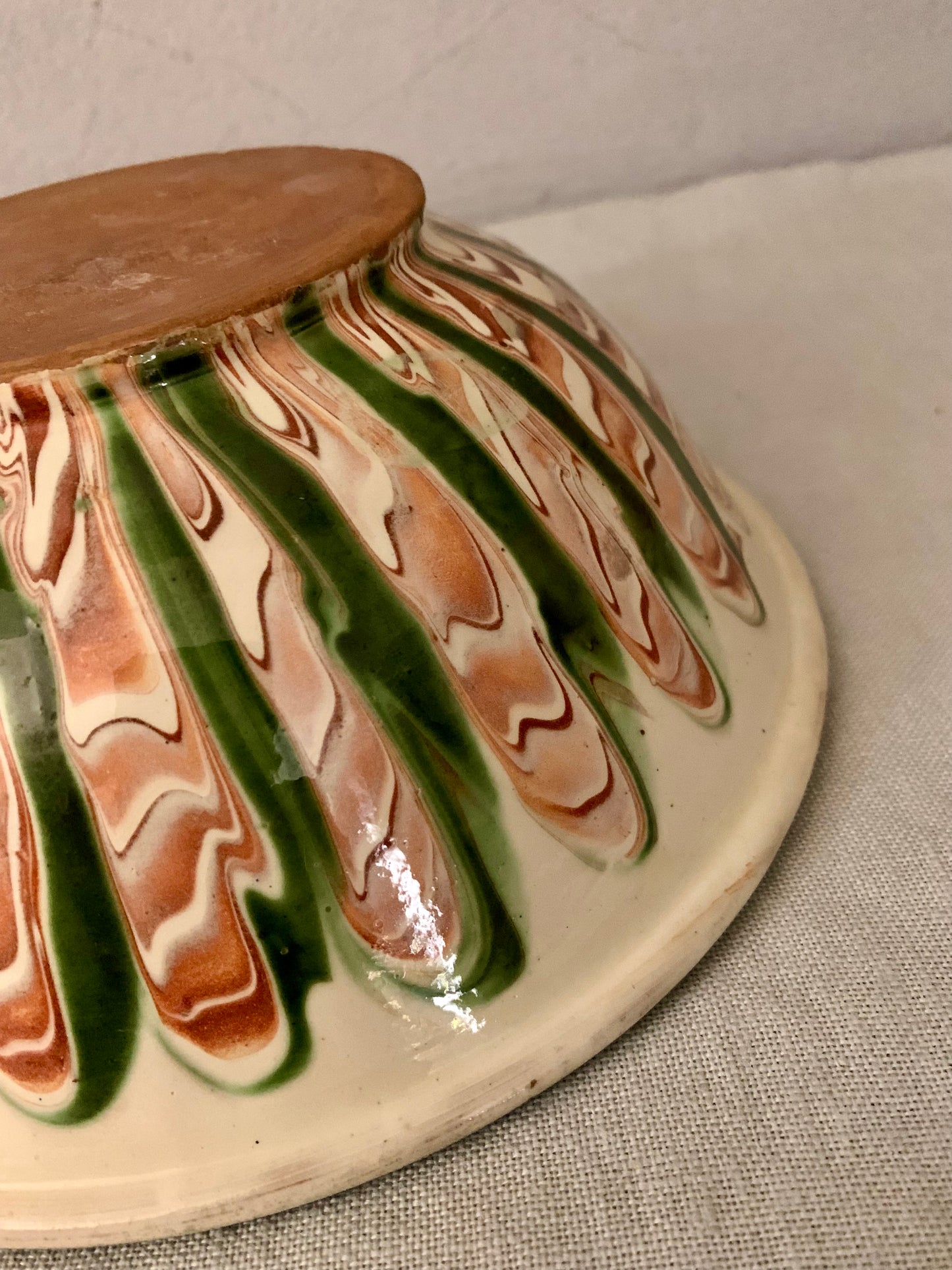 Vintage Clay Bowl with Running Glaze