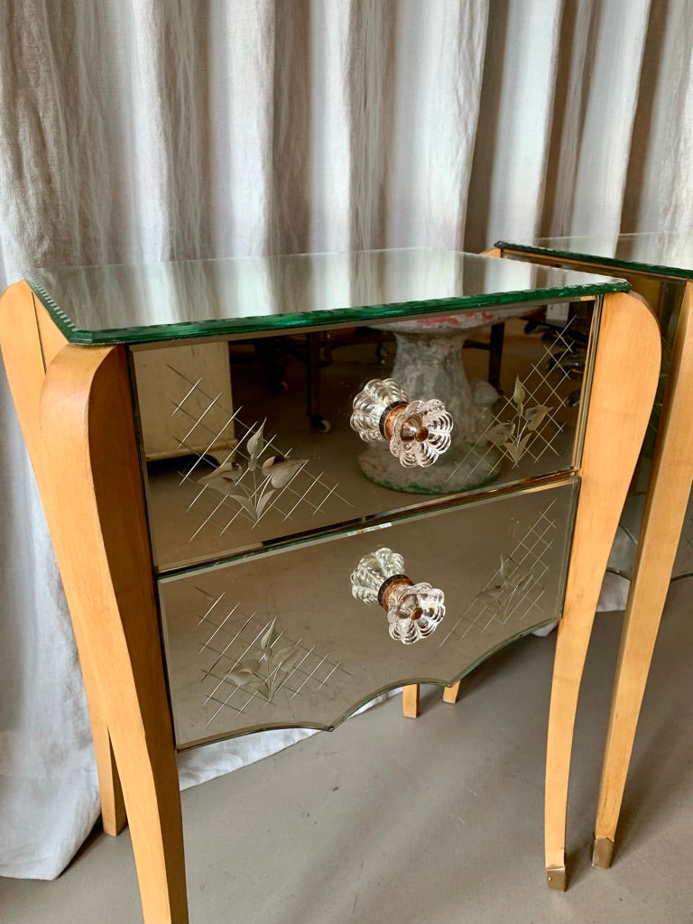 Pair of Venetian Mirror Bed Side Tables