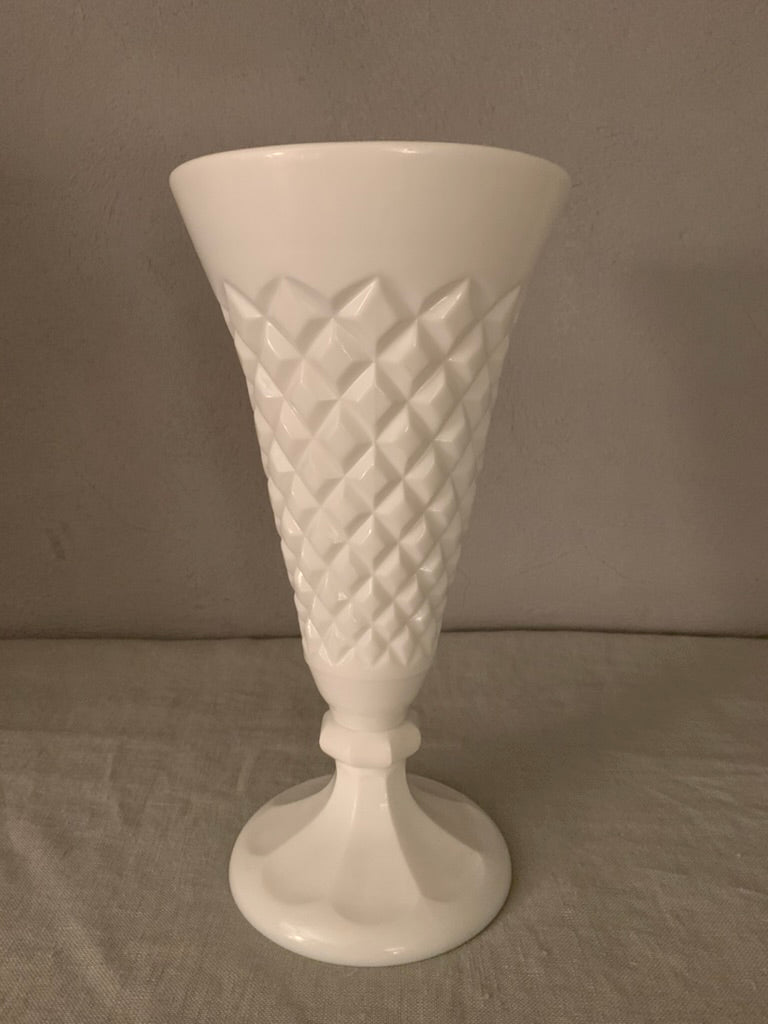 Vintage White Glass Cone Vase