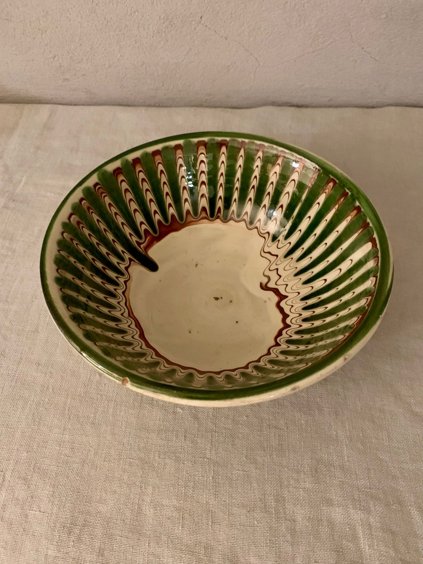 Vintage Clay Bowl with Running Glaze