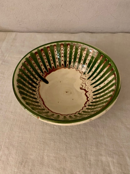 Vintage Clay Bowl with Running Glaze