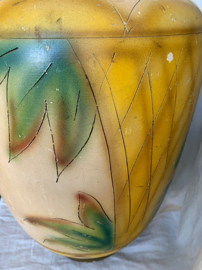 1940s Hand Painted Clay Floor Vase