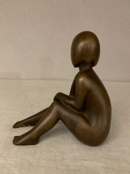 Bronze Figurine Depicting a Sitting Girl, by Johannes Hedegaard