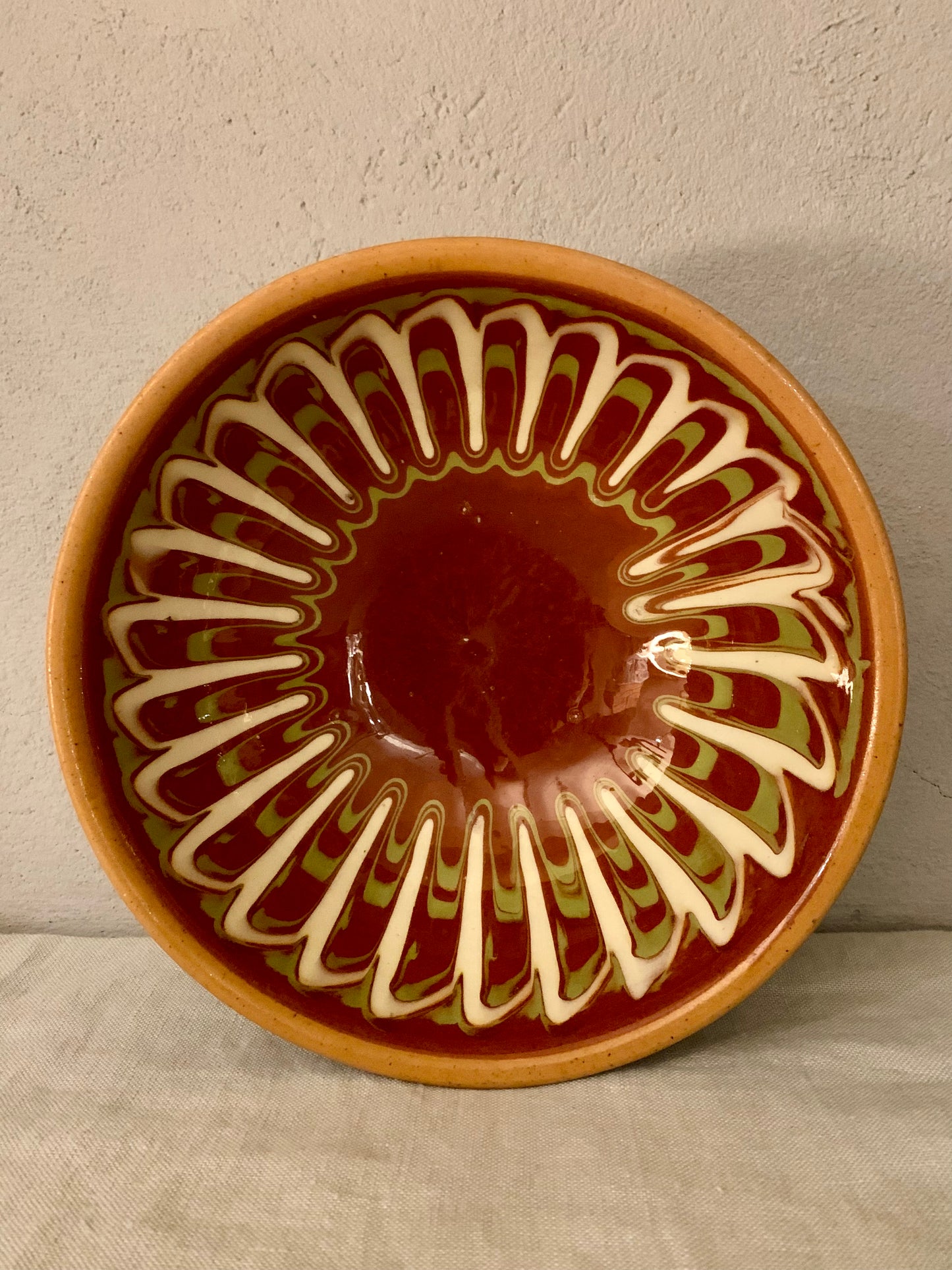 Vintage Clay Bowl with Running Glaze