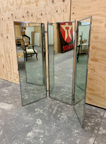 French Chrome Three Winged Mirror - Triptych
