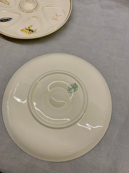 Set of 6 Oyster Plates - Decorated with Motifs of Various Shellfish