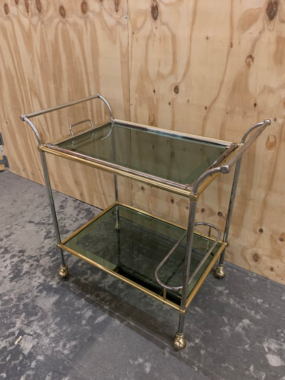 Vintage Hollywood Regency Chrome Brass Trolley - Bar Cart