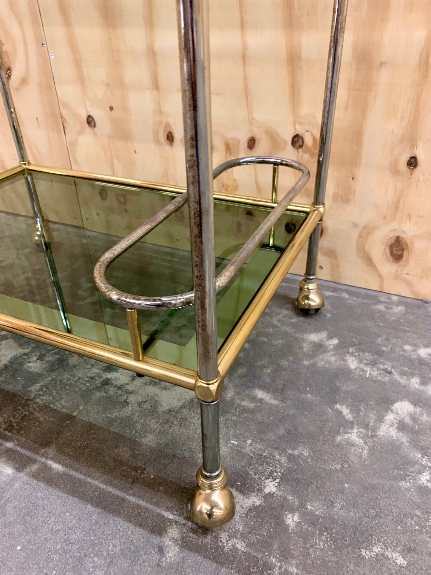 Vintage Hollywood Regency Chrome Brass Trolley - Bar Cart