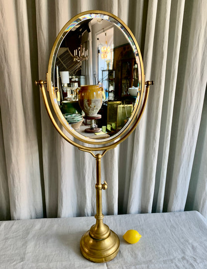 Antique French Oval Brass Table Mirror