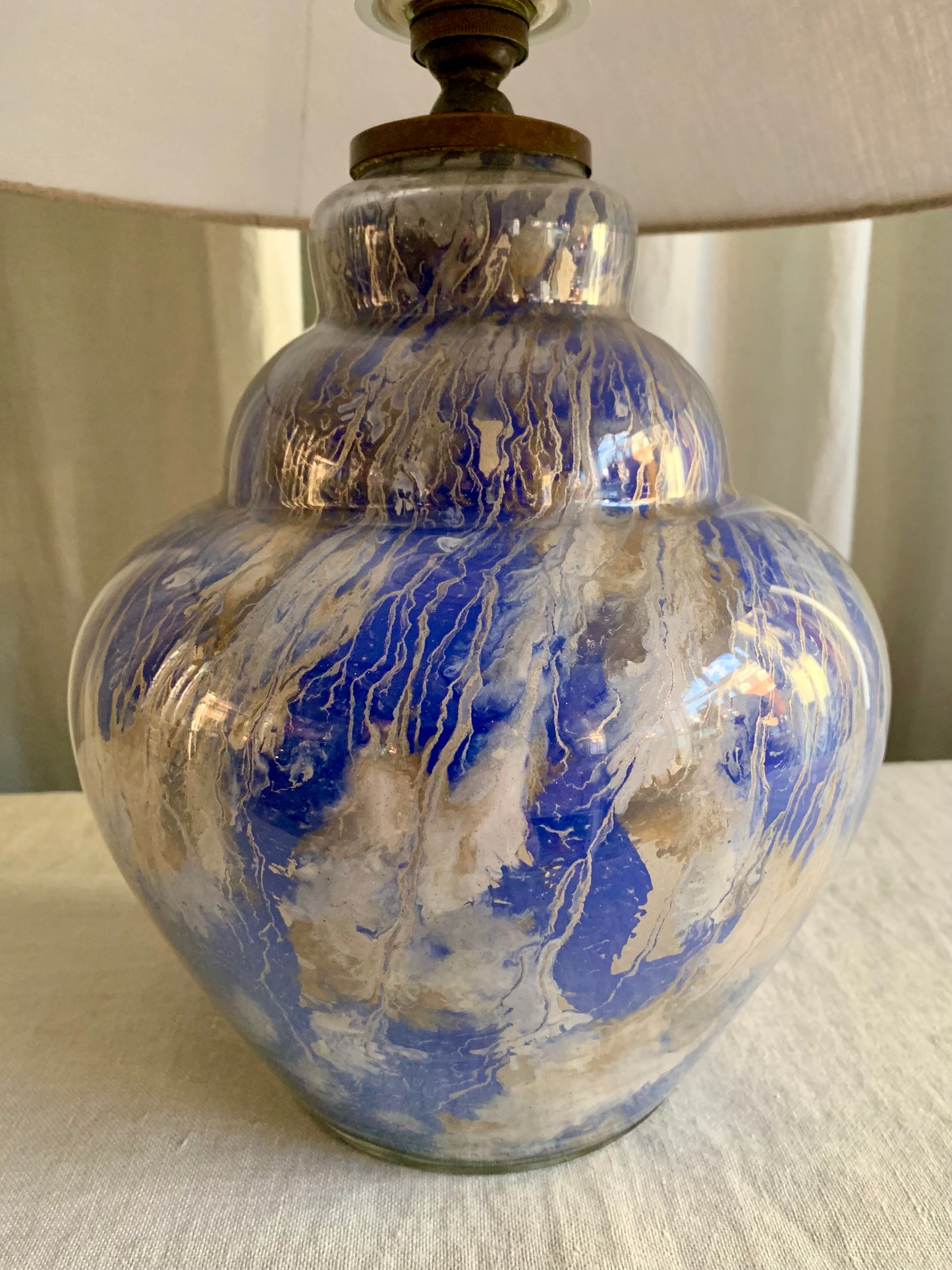 Vintage French "Ocean" Glass Table Lamp