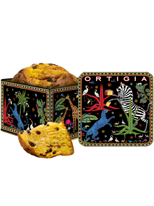 Ortigia Sicilia Chocolate Panettone in Jungle Cake Tin