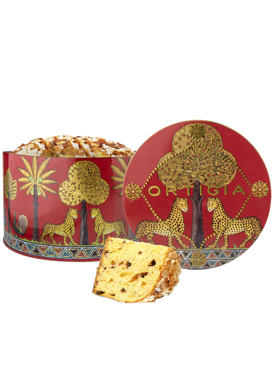 Ortigia Sicilia Mandarin Panettone Veneziana in Red cake tin