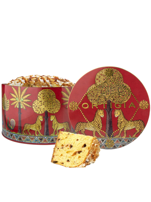 Ortigia Sicilia Mandarin Panettone Veneziana in Red cake tin